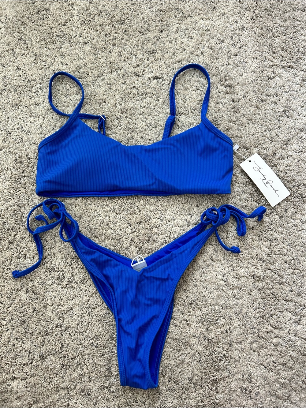 Royal Blue Ribbed Tie-Side Bikini
